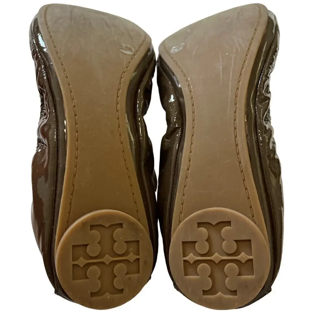 Tory Burch Eddie Ballet Smooth Natplak Flats Size 7.5 Brunette Patent Leather - Picture 5 of 7